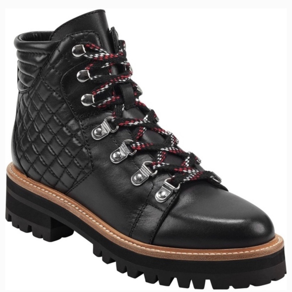 NWT MARC FISHER Platform Quilted Lug Sole Lace-Up Leather Hiking Boots